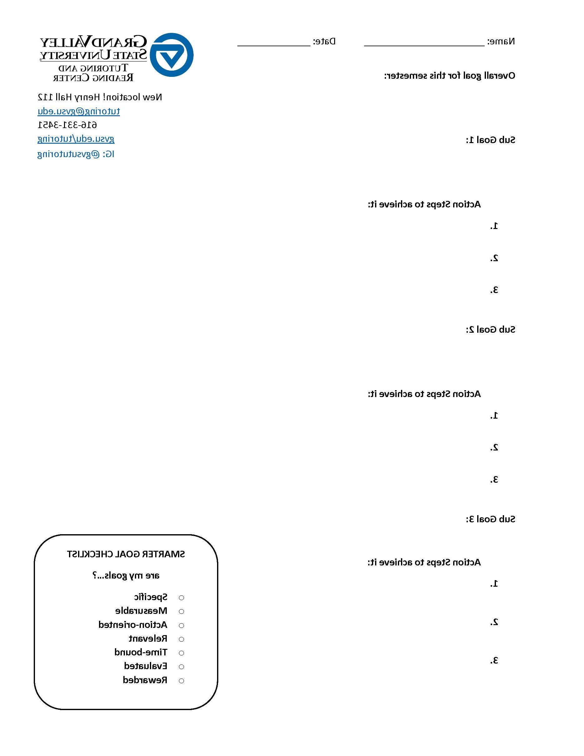 goal setting worksheet